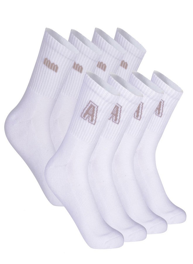 ANT21T Antrop Athletic Crew Socks, 4 Pairs, Letter Print, Quarter Length (US, Numeric, 9, 11, Regular, Regular, WHITE) - Image 1